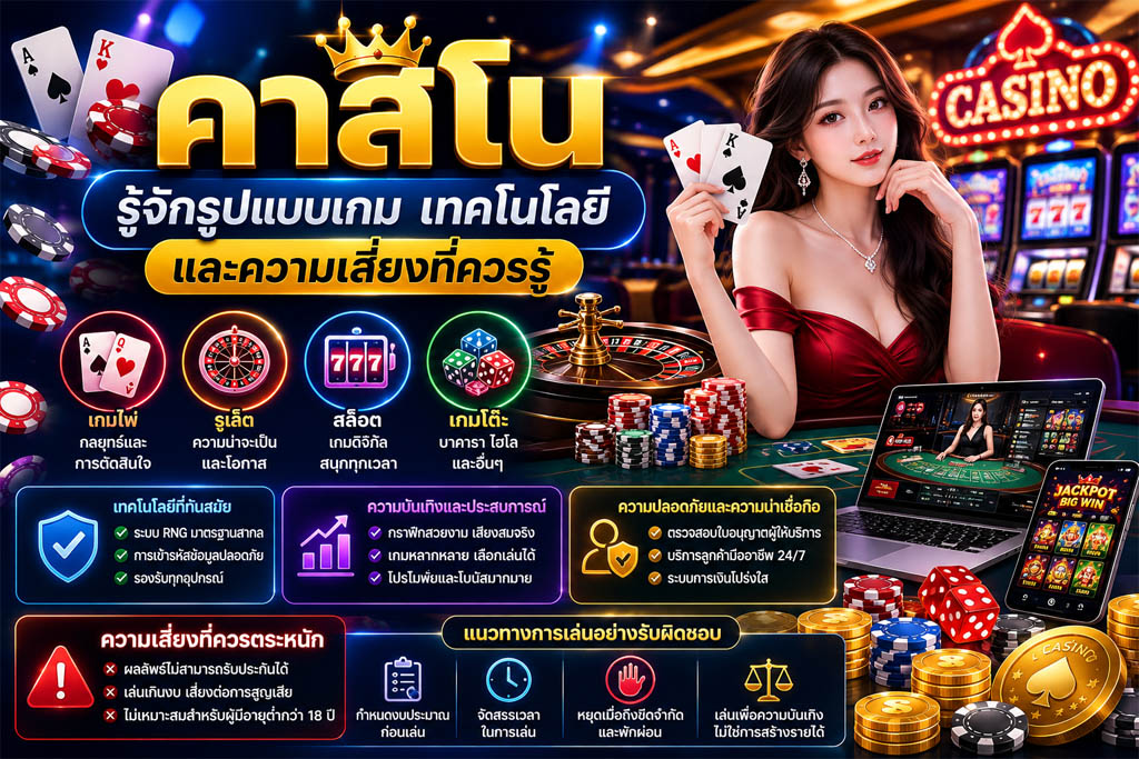 Read more about the article คาสิโน: ทำความเข้าใจรูปแบบเกม เทคโนโลยี และความเสี่ยง